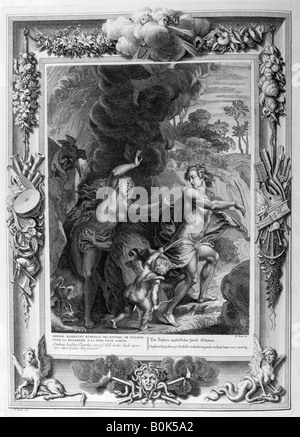 Orpheus, führende Eurydice aus der Hölle, blickt auf ihr zurück und verliert ihr ewig, 1733. Künstler: Bernard Picart Stockfoto