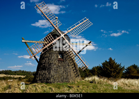 Heather reetgedeckte Windmühle Stockfoto