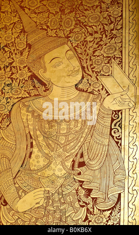 Ein schön geätzt, gold blätterte Tor eines thailändischen Prinzen lesen, Pra Singh, Chiang Mai, Thailand. Stockfoto