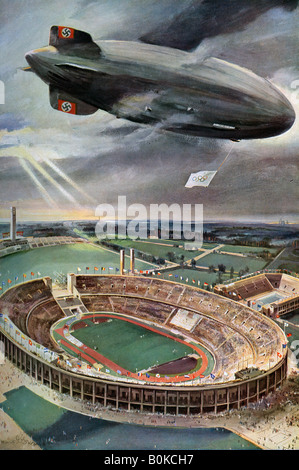 Zeppelin "Hindenburg" über das Olympiastadion, Berlin, 1936. Künstler: unbekannt Stockfoto