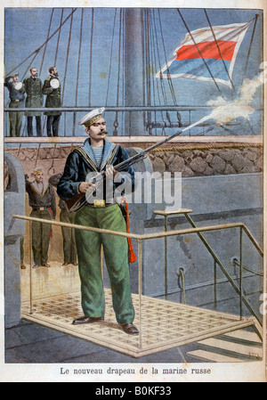Die neue Flagge der russischen Marine, 1898. Künstler: Henri Meyer Stockfoto
