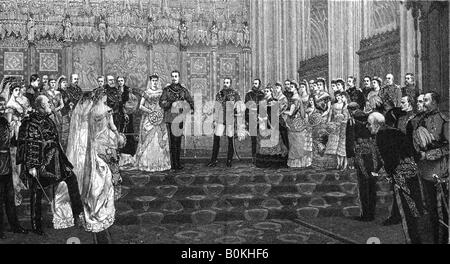 Die Hochzeit des Herzogs und der Herzogin von Albany, 27. April 1882, (1900). Künstler: James Dromgole Linton Stockfoto