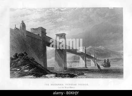 Das Britannia Tubular Brücke über die Menai Straits, Wales, 1886. Artist: S Bradshaw Stockfoto