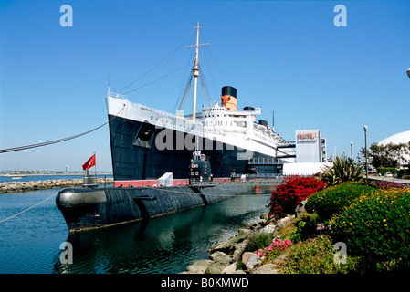 Die 1930er Jahre Ozeandampfer Queen Mary in Long Beach Kalifornien USA Stockfoto