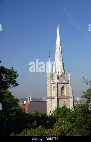 Canary Wharf und Bankenviertel angesehen vom Greenwich Park, London, UK Stockfoto