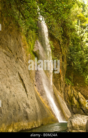 COSTA RICA Huacas Wasserfälle über Felswand am unteren Pacuare Fluss Karibik Hang Stockfoto