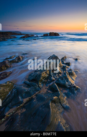 Sonnenuntergang am Strand von Coombesgate North Devon Stockfoto