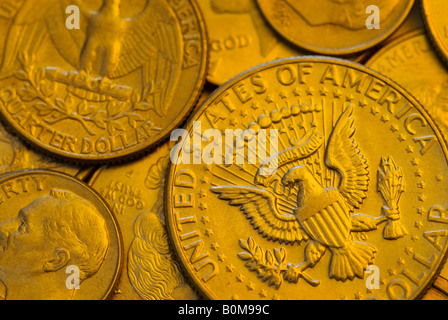 US-QUARTER-DOLLAR-MÜNZEN HINTERGRUND Stockfoto