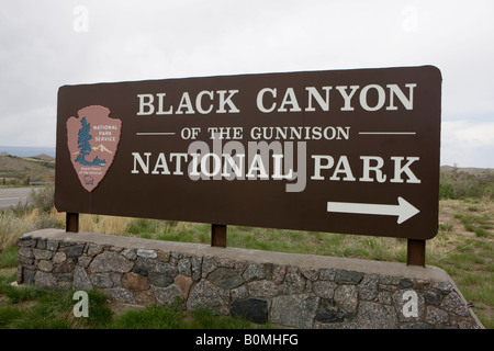 National Park Service willkommen Schild am südlichen Eingang zum Black Canyon des Gunnison National Park Montrose Colorado USA Stockfoto