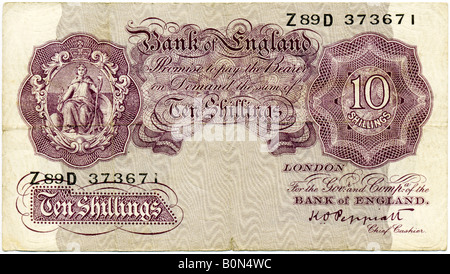 1940er Jahre Mint Notenbank England Mauve Weltkrieg zehn Schillinge Hinweis mit Sigof K O Peppiatt Chief Kasse für redaktionelle Verwendung Stockfoto