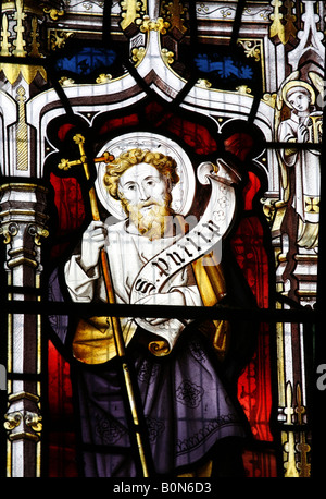 Glasmalerei-Fenster Darstellung Saint Philip St. Fabian St. Sebastian Kirche Woodbastwick Norfolk Stockfoto