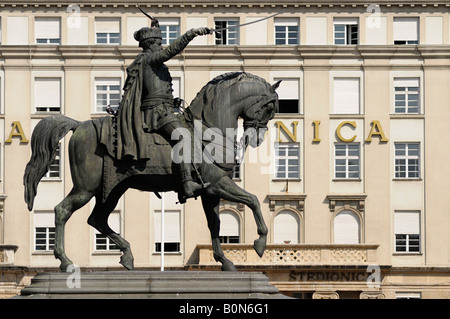 Statue von König Josip im Main Square Ban Jelacic Zagreb Stadt Zentrum Kroatiens Stockfoto