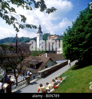 Slowenien - Ansicht Skofja Loka zeigt die Glocke Turm der St. James Church Stockfoto