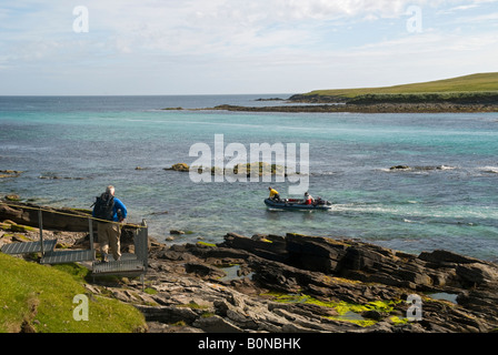 Die Fähre, die zwischen den Inseln von Bressay und Noss, Shetland Islands, Schottland, UK läuft Stockfoto