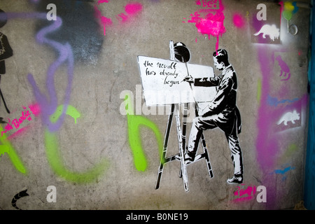 Schablone Kunst von Banksys Cans Festival Stockfoto