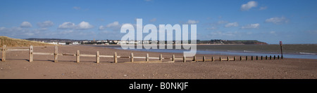 Panoramablick über die South Devon Küste von Dawlish Warren nach Exmouth Stockfoto