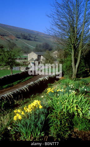 Litton - typische Yorkshire Dales Dorf in der Nähe von Arncliffe auf dem Fluss Skirfare im Frühjahr Stockfoto