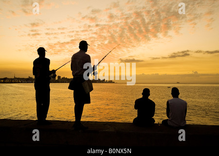 Kubanische Männer Fisch am Meer. Malecon. Havanna. Kuba. Stockfoto