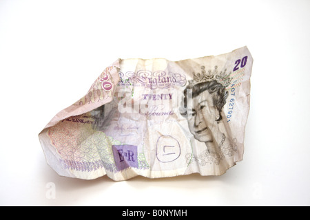 Ein zerknittertes 20-Pfund-Note. Stockfoto