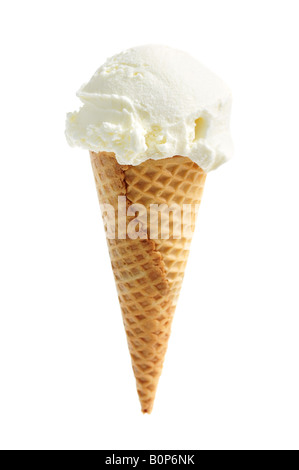 Vanille-Eis in einem Zuckerhut isoliert auf weißem Hintergrund Stockfoto