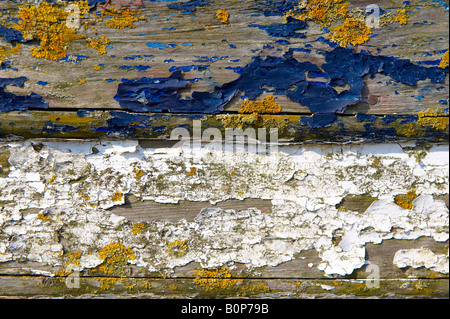 Holzplatten auf einem alten Holzboot hautnah Stockfoto