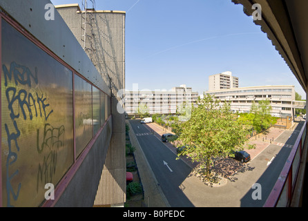 Ein 3 Bild-Stitch auf der berüchtigten Ferrier Estate in Kidbrooke, London Panorama. Stockfoto