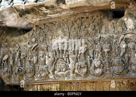 Detail von den Wänden von Ta Prohm Stockfoto
