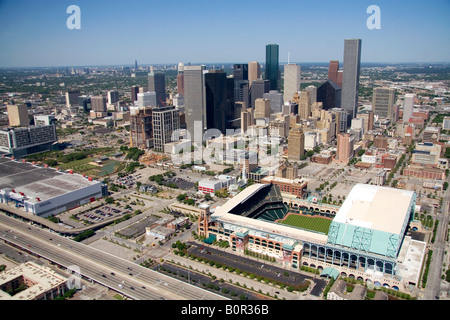 Luftbild von Minute Maid Park und Downtown Houston Texas Stockfoto