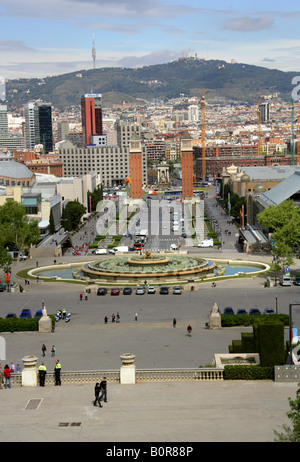 Blick vom Palau Nacional und Museu Nacional d ' Art de Calatalunya in Richtung Placa d ' Espanya, Barcelona, Spanien Stockfoto