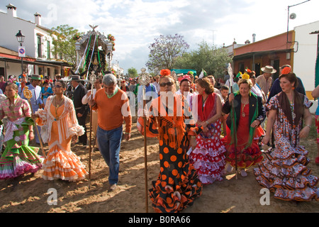 Ankunft in El Rocío während die Romeria Pilger Stockfoto