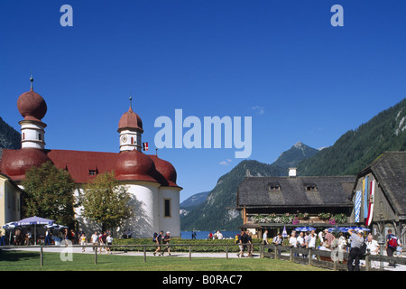 St.Bartholomae Kloster, Lake Königssee, Berchtesgadener Land, Bayern, Deutschland Stockfoto