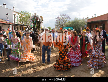 Ankunft in El Rocío während die Romeria Pilger Stockfoto