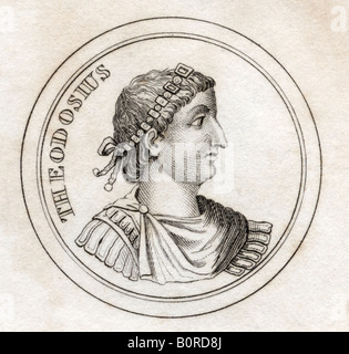 Theodosius der große, Flavius Theodosius, AD 347 - 395. Römischer Kaiser. Aus dem Buch Crabbs Historical Dictionary, veröffentlicht 1825. Stockfoto