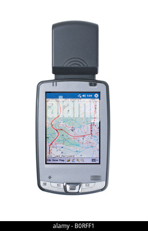 PDA mit GPS-Mapping isoliert auf weißem Hintergrund Stockfoto