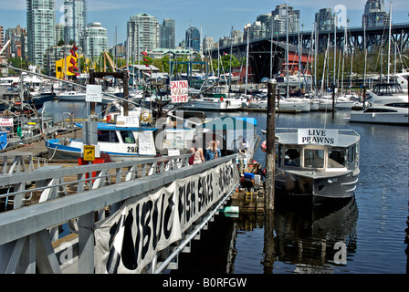 Kommerzielle Fische docken bei Vancouver s False Creek, wo Kunden frischen Fisch direkt vom Fischkutter kaufen können. Stockfoto