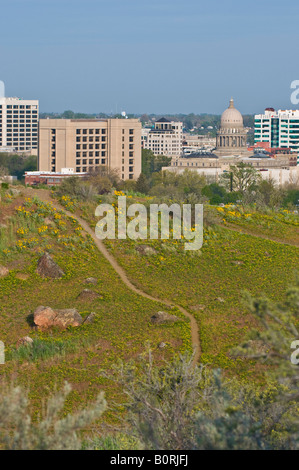 Boise in Idaho. Der Blick von den Ausläufern über Boise an einem Frühlingstag. Stockfoto