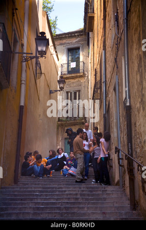 Eine Straße in Girona in Katalonien Spanien Stockfoto