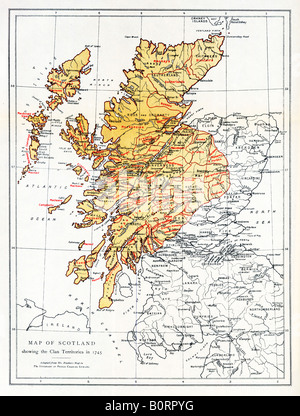 Schottland Clan Territorien 1745 Karte der Highland Clans bei der Rebellion von Bonnie Prince Charlie Stockfoto