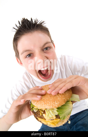 Rindfleisch Burger Hacksteaks Hamburger Hamburger marketing für Kinder Kind Fastfood Junk-e-Diät Fleisch Sandwich Junkfood Essen eine sn Stockfoto