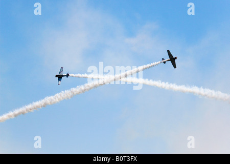 Zwei Ebenen kreuzen sich die Wege über Andrews Air Force Base Maryland gemeinsame Service-Tag der offenen Tür der Airshow 2008 in Maryland in. Stockfoto