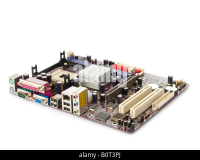 Computer Motherboard isoliert auf weißem Hintergrund Stockfoto