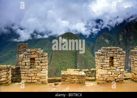 Machu Picchu-Gebäude in industriellen Quartal Urubamba-Fluss Tal Peru Südamerika UNESCO World Heritage Site Stockfoto