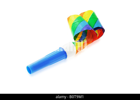 Bunte Party-Gebläse isoliert auf weißem Hintergrund Stockfoto