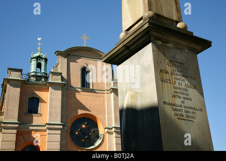 Das Denkmal außerhalb Storkyrkan oder Grote Kerk, Gamla Stan oder Altstadt, Staden Insel, Stockholm, Schweden. Stockfoto