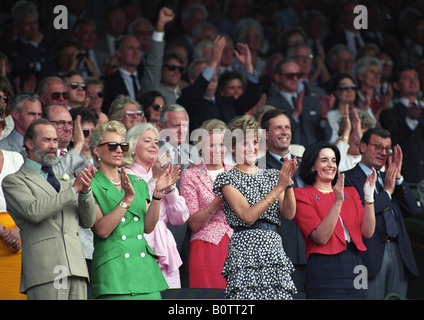 Wimbledon Herren Finale 1991 Diana Princess of Wales beobachten Michael Stich gewinnen Stockfoto