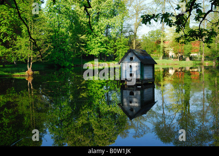 Holzente Haus spiegelt sich im See im Spreewald Wald bei Lübbenau Deutschland Stockfoto