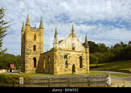 Reste der Sandstein-Kirche in Port Arthur, Tasmanien. Stockfoto