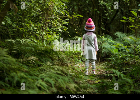 Mädchen im Alter von vier in den Wald Urwald Neuseeland Stockfoto