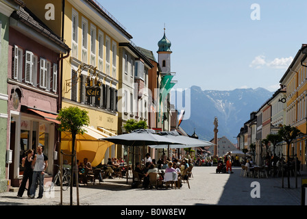 Maria-Hilf-Kirche im Untermarkt oder unteren Markt in Murnau, Garmisch-Partenkirchen Region, Oberbayern, Deutschland, Europa Stockfoto