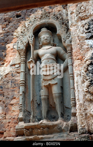 Dvarapalas Statue Preah Ko A Khmer Tempel Teil 9thC Roluos Gruppe in der Nähe von Angkor Wat. Stockfoto